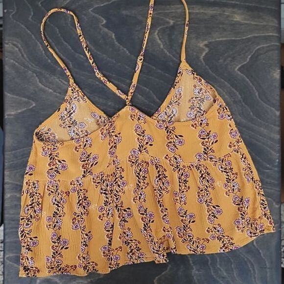 Monk & Lou saffron yellow floral print button front ruffle crop tank - Picture 5 of 10